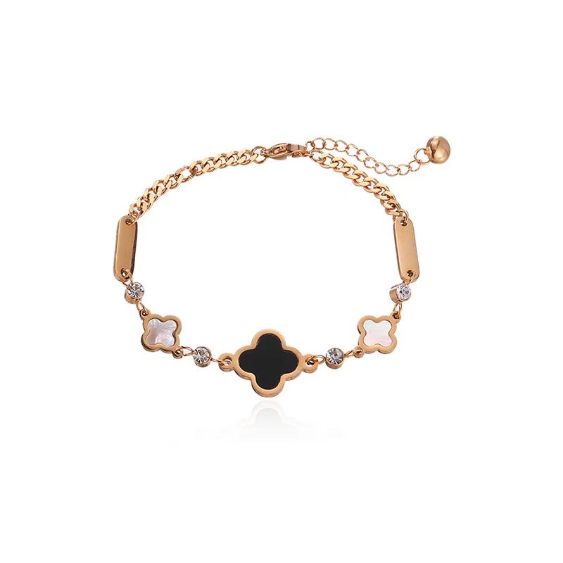 Gelang Titanium Wanita Daun Smanggi Hitam/Putih Anti Karat Tidak Luntur - Bracelets 8