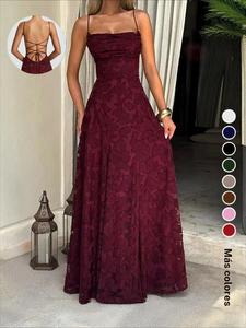 Vestido largo sexy sin espalda con patrón de encaje, diseño ajustado liso, estilo elegante, perfecto para fiestas y eventos, moda para mujer