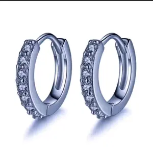 Wanita Dewasa Titanium Baris Satu Permata silver Elegan Earrings tindik