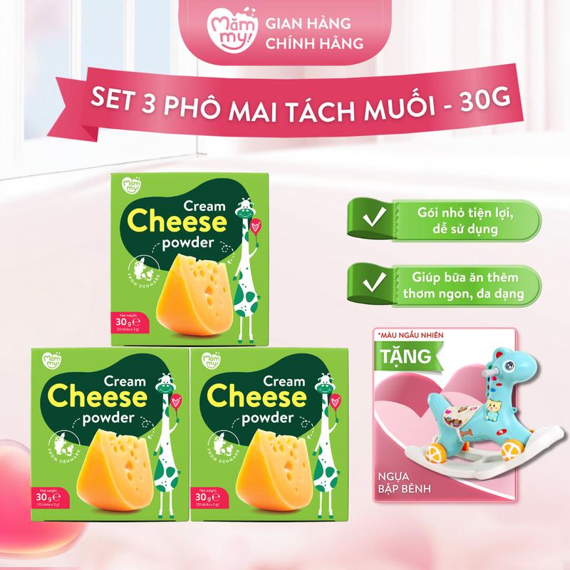 Combo 3 Hộp Phô Mai Tách Muối MĂMMY Dạng Bột Rắc Cơm, Nui, Cháo Bổ Sung Vitamin, Dinh Dưỡng Cho Bé Từ 6 Tháng (3gr x 10) [NBB]