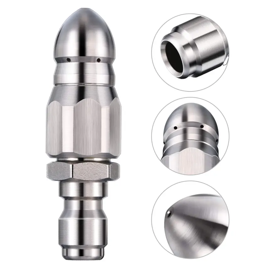 Pressure Washer Sewer Jet Nozzle with Stainless Steel, Durable Design Sewer Jet Nozzle, 1/4Inch Quickly Connector