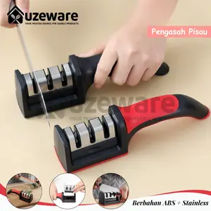 Uzeware Pengasah Pisau Dapur 3 Slot Profesional Asahan Cepat Tajam Praktis Anti Slip Mudah Digunakan