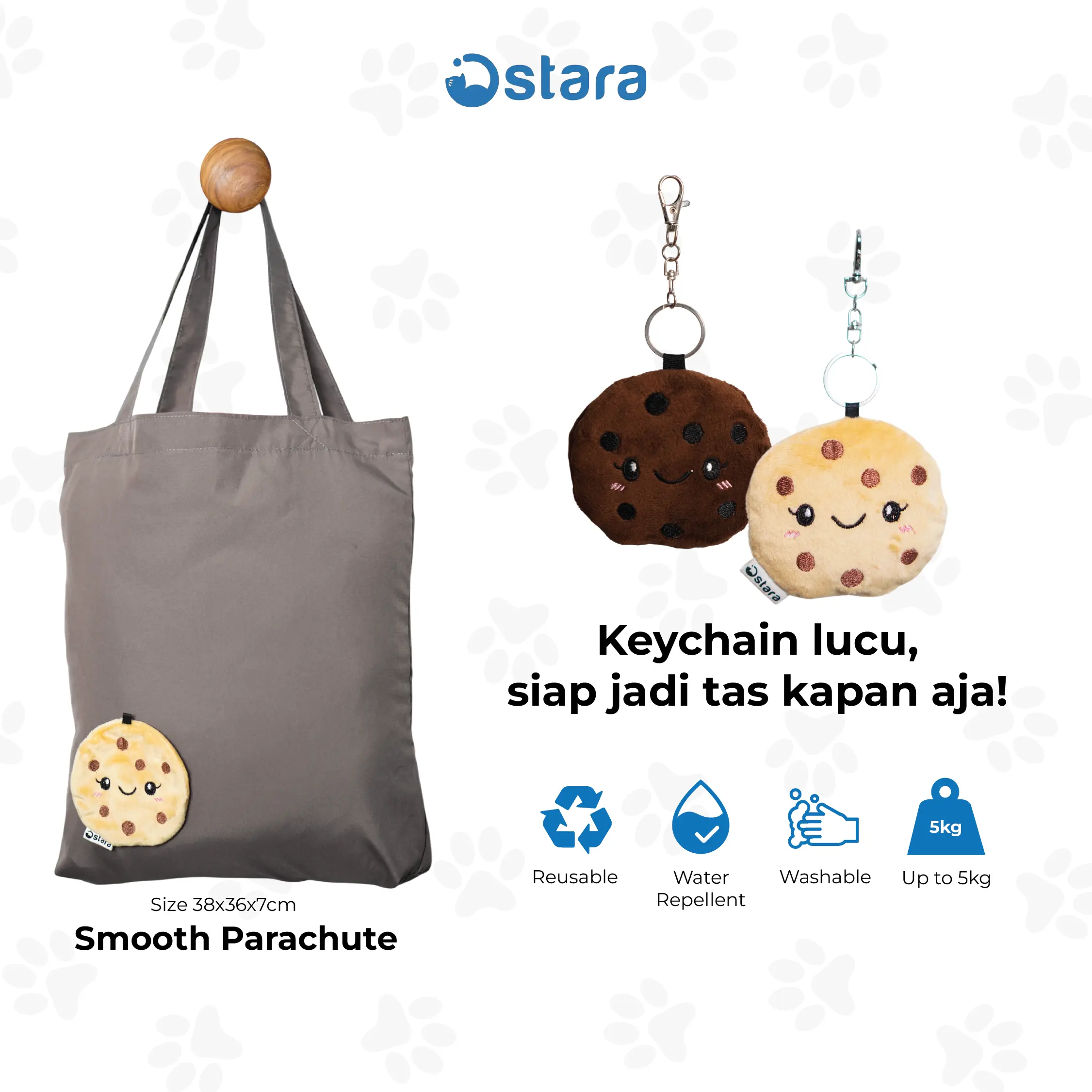 Ostara - Tas Belanja Lipat Premium Cookie Gantungan Kunci Keychain Lucu Eco-friendly