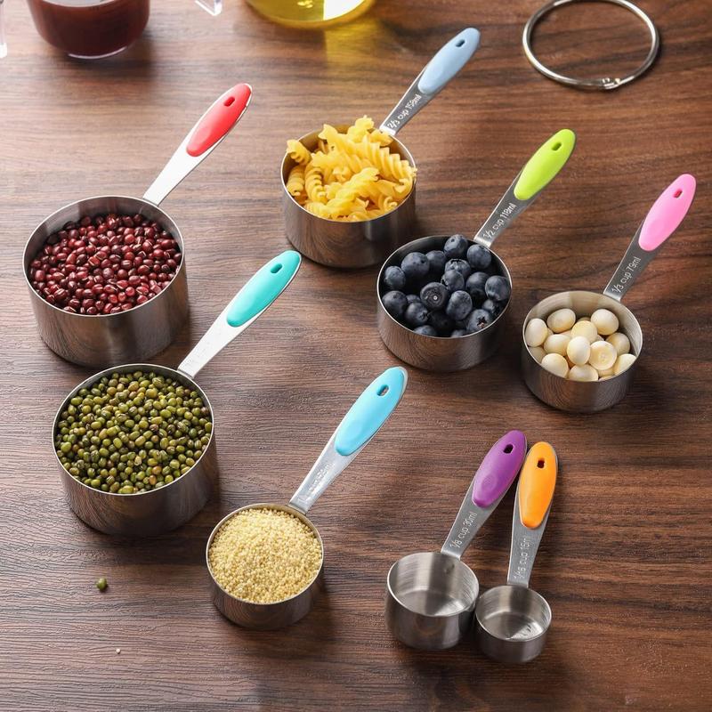 Stainless Steel Measuring Cups & Spoons Set, Stackable Soft Handle Measuring Cups, Kitchen Measuring Utensils for Baking & Cooking 4