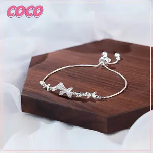 Gelang Serut Busur Zirkon Mengkilap Manis Wanita Gelang Perak Kristal Aesthetic Gelang Silver-coco_market