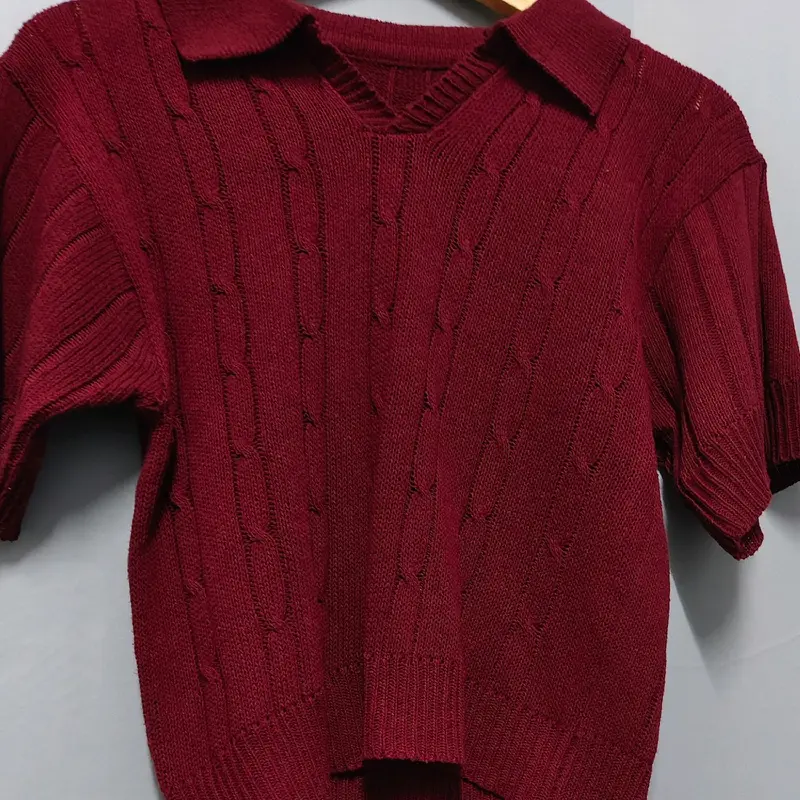 Clara baju rajut style korean best product Bunga Fit Garis Lembut Wanita Knitwear Nyaman Lengan Pendek 8