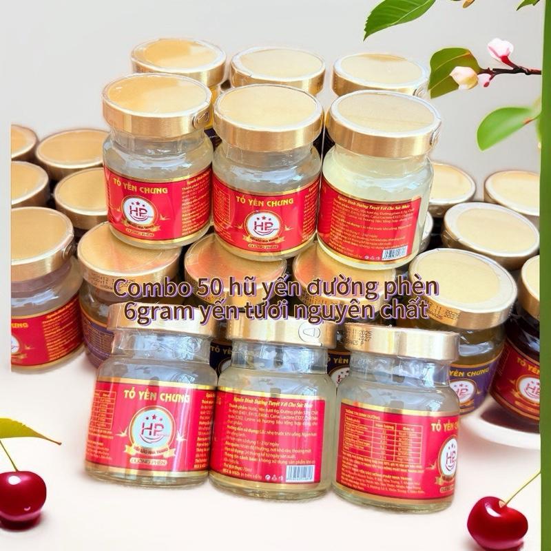 Combo 50 hũ yến chưng đường phèn loại 70ml 50% yến sào tương đương 6gram yến tươi nguyên chất độ ngọt thanh mát dễ uống với công dụng bổ sung các vitamin khoáng chất giúp bồi bổ cải thiện sức khoẻ hỗ trợ tăng đề kháng