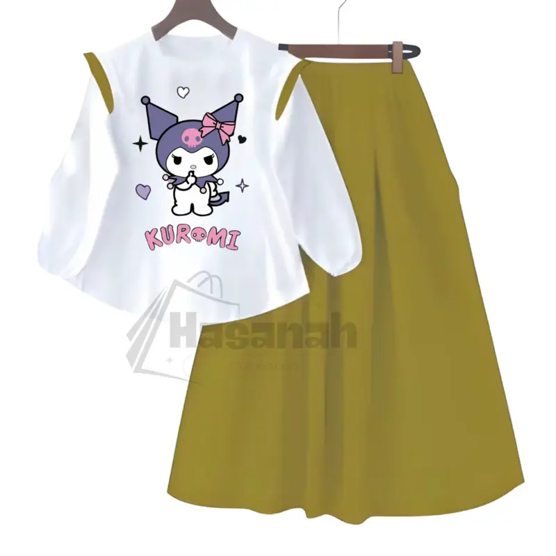 SETELAN ROK KUROMI SET ANAK PEREMPUAN TERBARU BAHAN CRINCLE AIR FLOW USIA 3-12 TAHUN FASHION 2025 2