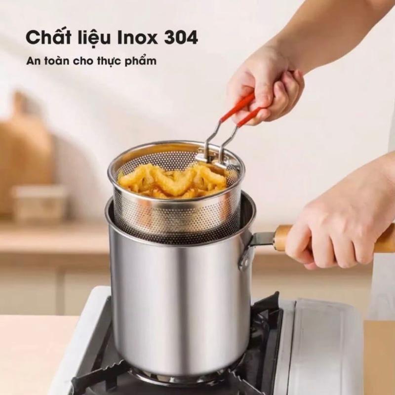 Bộ Nồi Chiên Nhúng Ngập Dầu Thép Không Gỉ 304 Kèm Rổ Lọc Dầu Không Gỉ Dùng Được Bếp Từ Chất Liệu Inox 304 An Toàn Cho Thực Phẩm