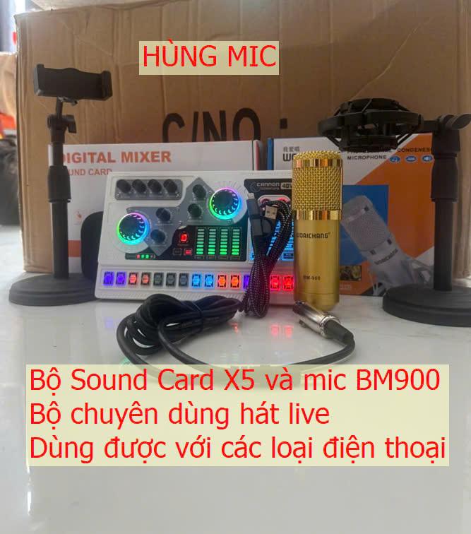 Bộ hát karaoke TIKTOK - Sound Card X5 và mic Woaichang BM900 Dùng cho các dòng điện thoại