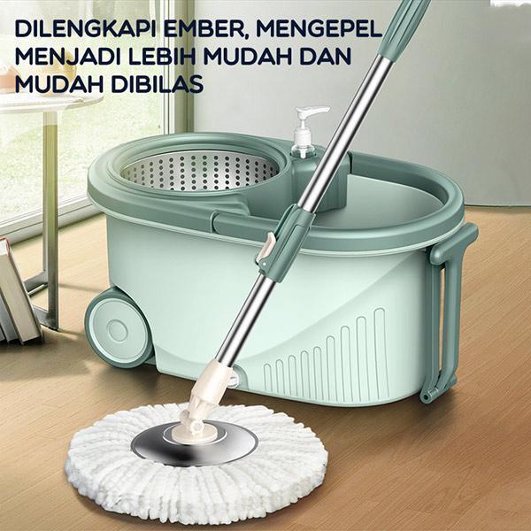 Alat Pel Lantai Microfiber dengan Ember Spin Mop Mencuci dan Membilas Alat Pembersih Lantai Bahan Spin Press Stainless 1
