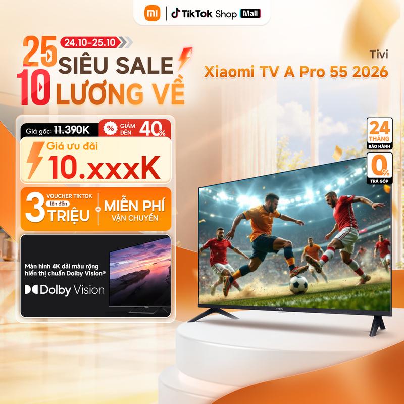 Tivi Xiaomi A Pro 55inch 2026 - Độ phân giải 4K QLED - Tần số quét 60Hz (120Hz khi bật chế độ Game Boost)