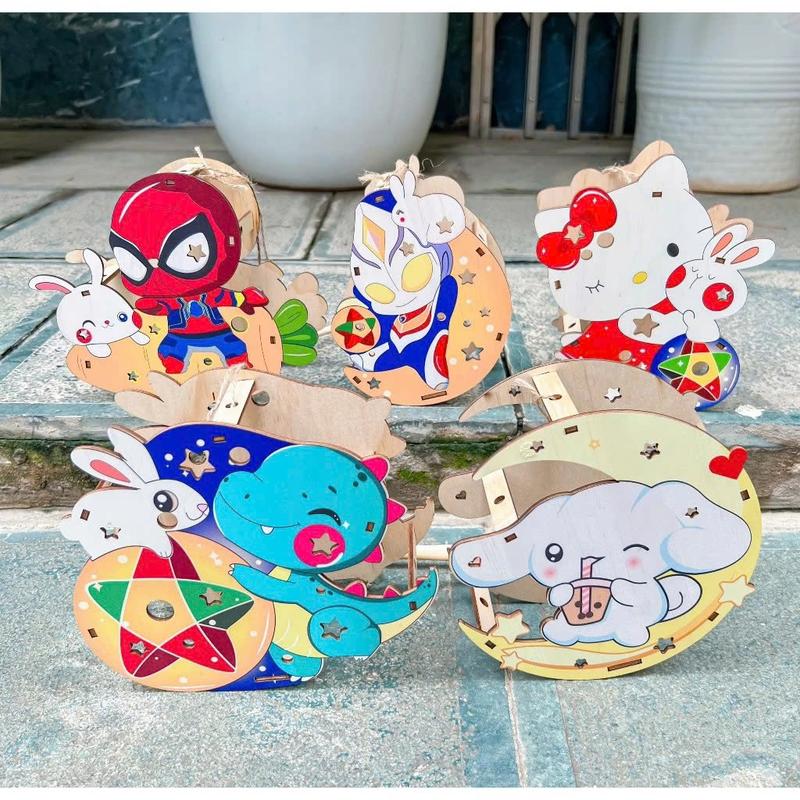 Đèn lồng trung thu gỗ rất an toàn cho bé có đèn led , lắp ghép và tự tay tô màu sáng tạo Đồ Chơi