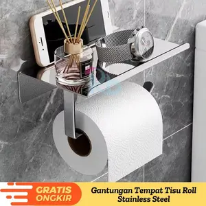 Gantungan Tisu Roll Toilet Stainless Steel Bathroom Organizer Holder Desain Kokoh
