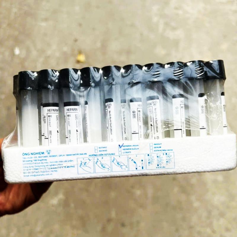 Heparin - Ống nghiệm nắp màu đen khay 100 ống/ 1 vỉPL