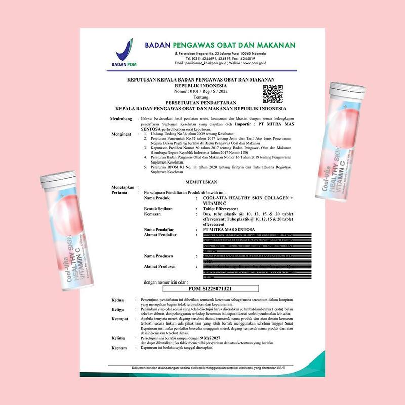 [4T+1]  40 Tablet (4 Tube) Coolvita Collagen Effervescent (1 Tube @10 Tablet) + 1 Pouch Minuman Rasa Buah dan Sayuran 3