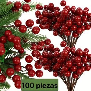 100pcs Bayas de Aguaje Artificiales para Decoraciones de Árbol de Navidad, Mini Bayas Falsas en Alambre para Manualidades Creativas DIY, Ideales para Coronas y Exhibiciones de Recuerdos