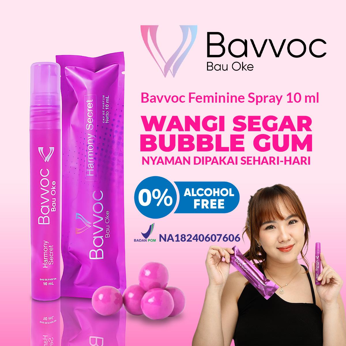 BAVVOC Feminine Spray Wanita Wangi Bubble Gum Non Alkohol Aman Untuk Kulit Sensitif I BPOM I Halal Perawatan Kewanitaan Perfume