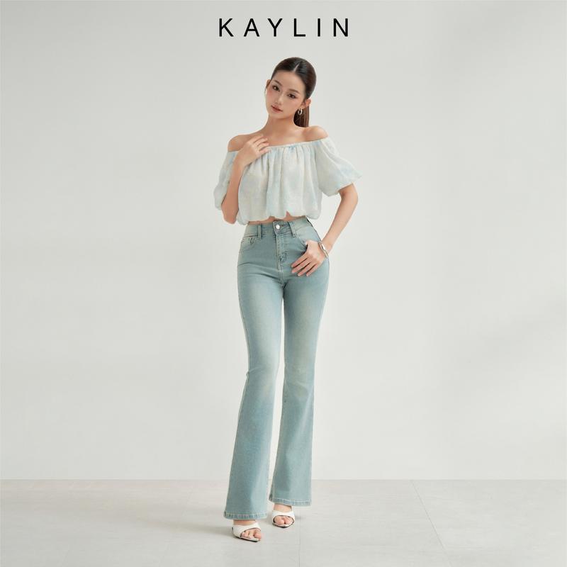Quần Jean KAYLIN phối nơ form suông ống loe chất vải denim mềm dầy dặn phong cách - N2276 Nữ Women Pants