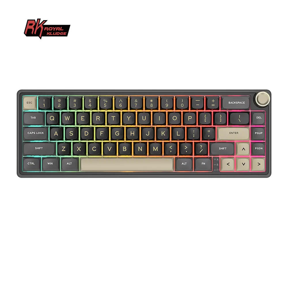 (COD)RK ROYAL KLUDGE R65 Wired Gaming Keyboard with Volume Knob, 60% Percent RGB Backlit Mechanical Keyboard Gasket Mount with PBT Keycaps, MDA Profile, 66 Keys Hot Swappable Cream Switch Computer Wired Compact Flash