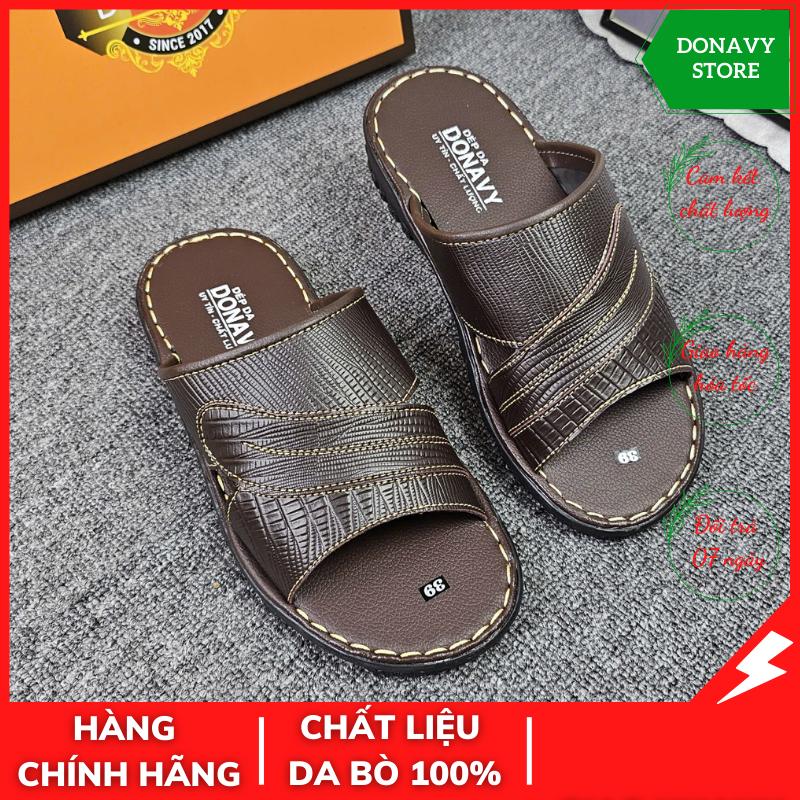Dép nam quai ngang da cao cấp DONAVY may đế chắc chắn D.ÔG