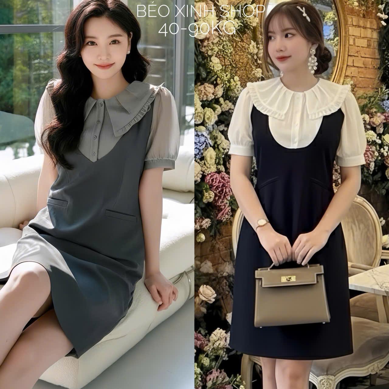 Váy Tiểu Thư Dự Tiệc Tay Phồng phối Cổ Bèo Vải Cotton Lạnh Phối Cao Cấp Thanh Lịch Cho Các Nàng Bigsize 40–90kg Thời Trang Nữ Béo Xinh Shop - A.1582