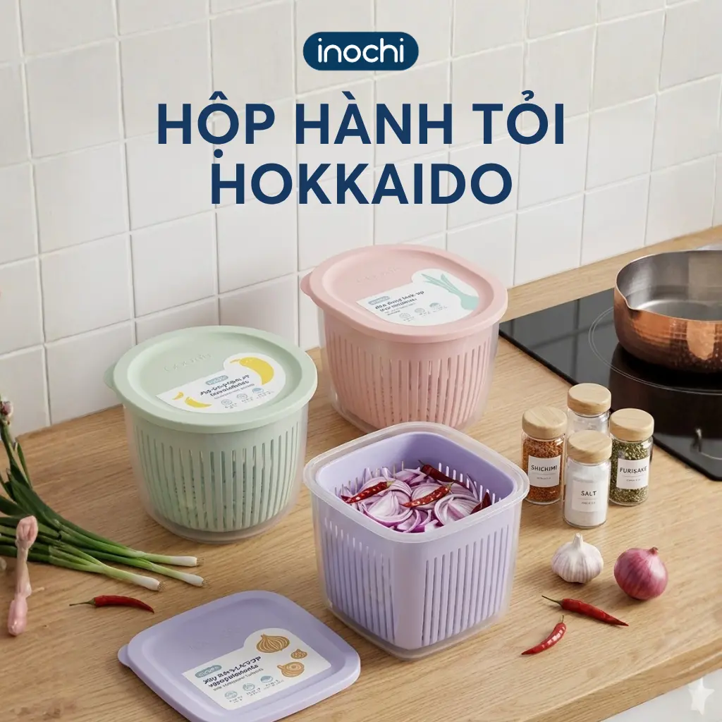 Hộp đựng hành tỏi ớt bảo quản 3 tháng trong tủ lạnh, các loại rau thơm, củ, quả INOCHI chất lượng Nhật Bản