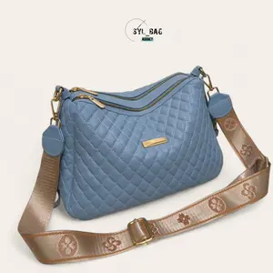 Lalastore1 Arafa Bag Tas Selempang Wanita Premium 2 Ruang Motif Bordir Elegan & Fungsional Bahan Kulit Gratis Cover Bag Stylish Biru Muda