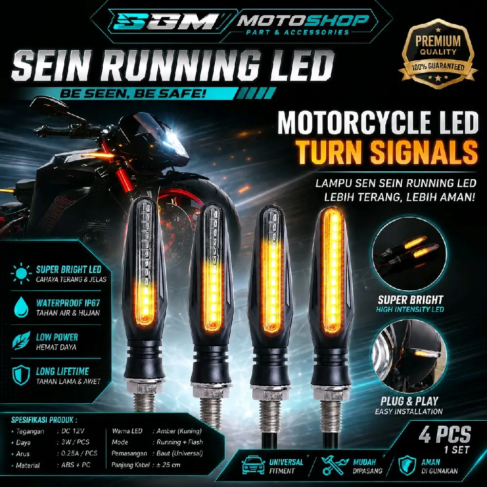 Lampu Sein Running LED 2 D-129 Mode Universal Drat Baut