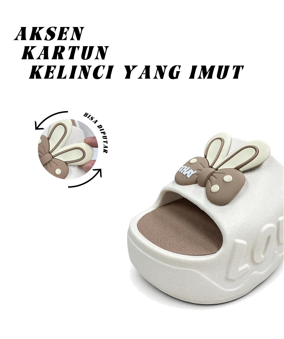 !!! ROOTHAY Sandal Sandal Slop Jelly Karet Model Bear Wanita Rumah Slipper / Sandal Indoor Kartun Sandal Selop Rumah Wanita Carton Happy Papi Gaya Korea Anti Air Kekinian Trendi(RT018-1) Sendal Shoes sandal  eva  wanita sendal  selobok