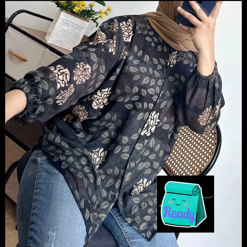 KEMEJA ATASAN KEKINIAN BASIC MOTIF BAHAN RAYON PREMIUM || KEMEJA BLOUS WANITA TERLARIS Panjang Dewasa Baju Busui 6