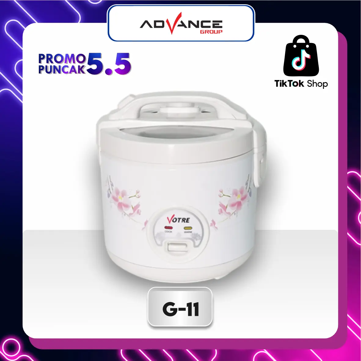Rice Cooker penanak nasi ADVANCE 1.2L Magic Com Penanak Penghangat nasi G11 Tutup Kaca Transparan Bergaransi Easy Clean Design Aluminum