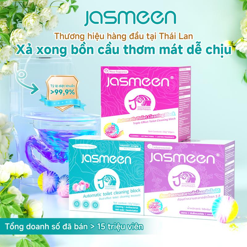 V Viên làm sạch bồn cầu Jasmeen sạch khuẩn thơm mát làm sạch sâu mảng bám cặn canxi vết ố vàng vết dơ khử trùng khử mùi diệt vi khuẩn toilet thế hệ mới công thức kiềm làm sạch nhà vệ sinh viên thả bồn cầu,viên tẩy bồn cầu viên thả bồn vệ sinh