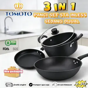 TOMOTO[COD] Panci Set Marble Anti Lengket Peralatan Masak 3PCS Peralatan Dapur Cocok Untuk Semua Kompor Wajan Panci Paket Keluarga Set A-632 marble Penggorengan Stainless Kitchenware Aluminium Baja/747