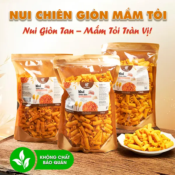 Nui Chiên Giòn Mắm Tỏi - 500gr và 300gr An vặt ngon, snack ngon, snack rẻ snack tổng hợp đồ ăn vặt snack hình nui cong