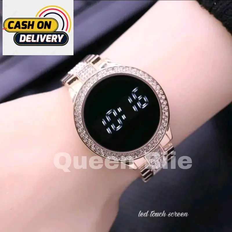 Jam Tangan Wanita LED Touchscreen Digital Permata Mewah - Rantai Stainless Berkualitas - Watches Elegan Aksesoris 0
