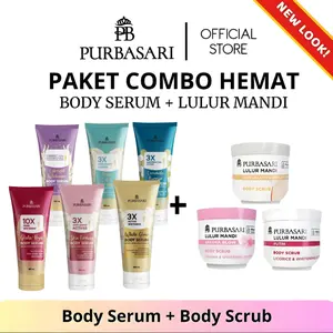 [PAKET COMBO HEMAT] PURBASARI Body Serum White Glow + Lulur Mandi Body Scrub 100 gr & 200 gr