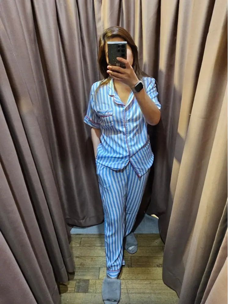 CECRET_CHARM PYJAMAS / PIYAMA/ BAJU TIDUR MOTIF_XMAS BLUE STRIP
