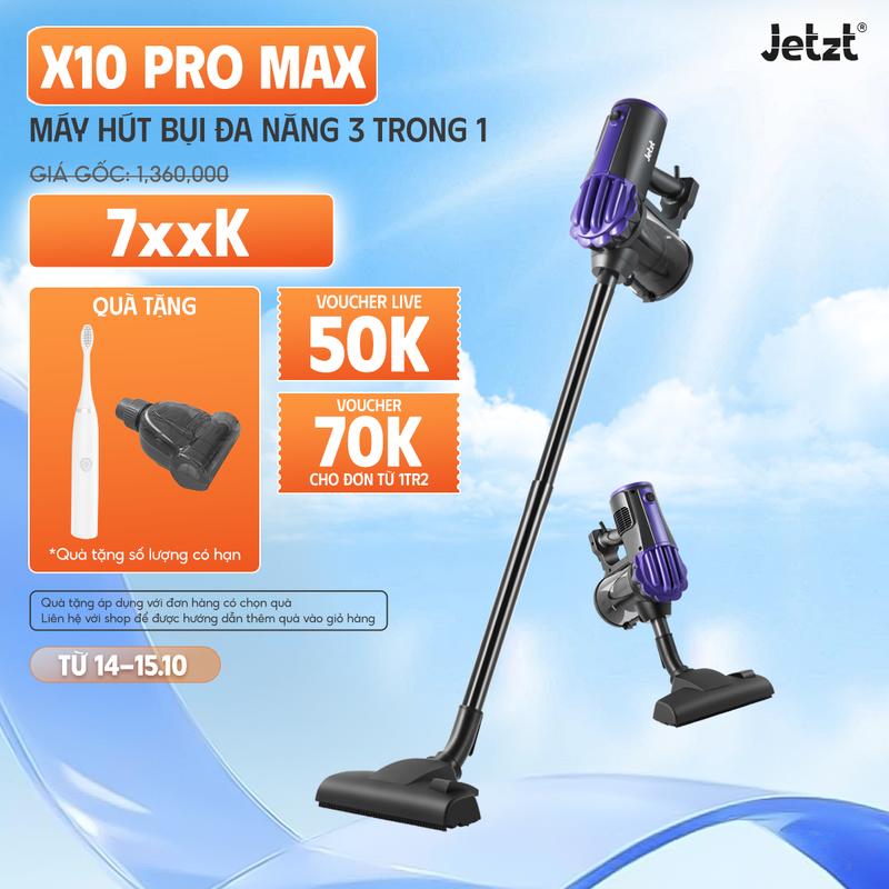 [FLASHSALE] Máy hút bụi cầm tay có dây JETZT X10 PROMAX 20.500Pa, làm sạch vượt trội, Không tặng kèm đầu hút giường nệm đối với phân loại X10 PRO, Máy Hút Bụi Thế Hệ Mới Chổi Quét 4 Chiều Bảo Hành 12 tháng