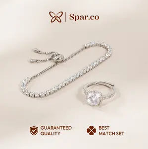 Spar.co Everyday Sparkle Gift Set Gelang Zirkon Adjustable × Cincin Silver Berlian Mutiara Zirkonia Adjustable  (SP-1389+1396)