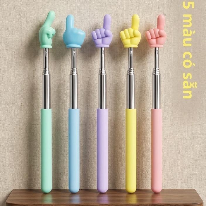 Que chỉ bảng hình ngón tay co giãn, inox, nhiều màu, dùng giảng dạy, thuyết trình và học piano
