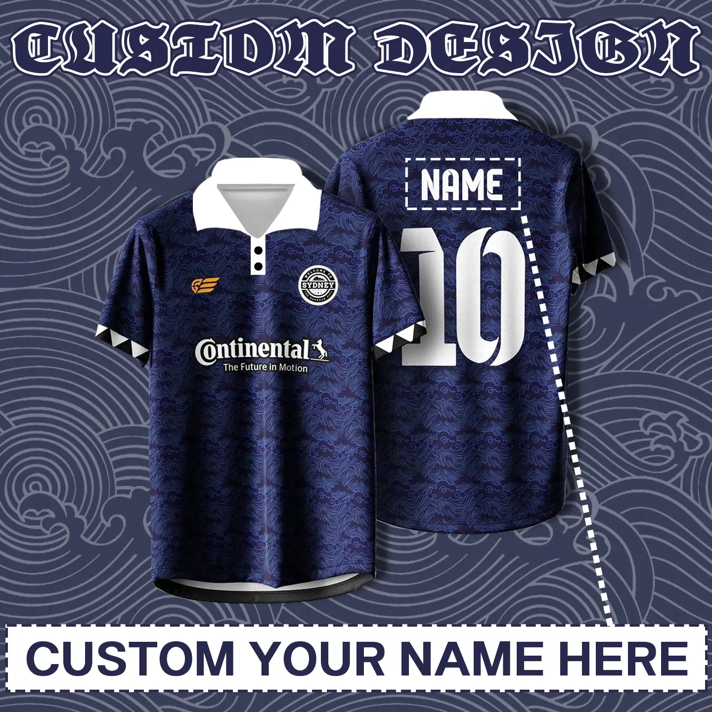 Sports jerseys, 2024 new short-sleeved T-shirts, polo shirts, free customization of names and numbers, wave pattern, blue color scheme