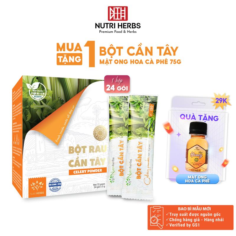 Bột Rau Cần Tây Nutri HERBS Nguyên Chất Không Đường - Hộp 24 Gói x 3 Gram Tặng Mật Ong