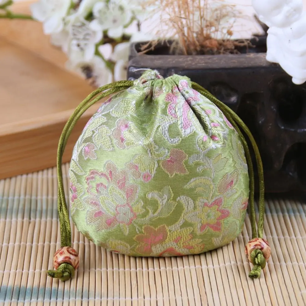 Retro Floral Embroidery Flower Drawstring Bag Jewelry Packing Bag Chinese Style Small Coin Purse Wallet Hanfu Wrist Bag Ethnic Style Canvas Flower Handbag Daily