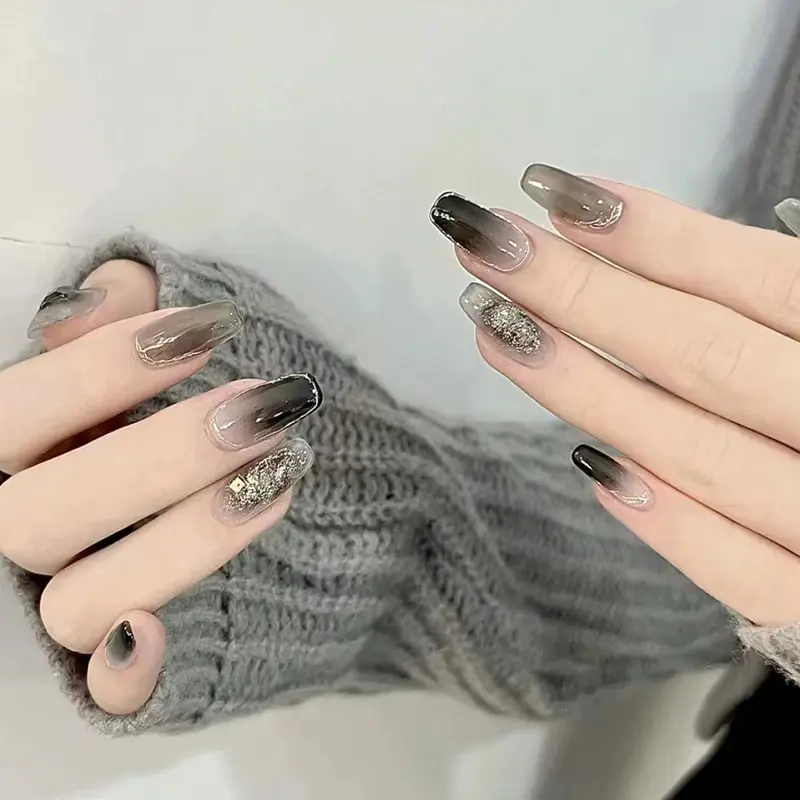 COD Kuku Palsu nail art A653 aesthetic dan lem wisuda 24pcs tangan pewarna Nails Grooming Manicure Set Pedicure Stainless Steel Polish Cat Tempel Silver