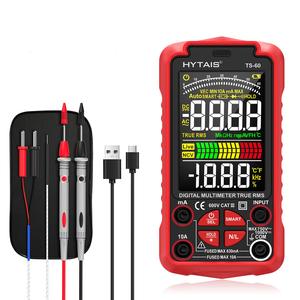 TS-60 カラー液晶デジタルマルチメーター、充電式AC/DC電圧・電流・抵抗・温度・容量測定、電気技師や家庭の修理、車の修理に最適