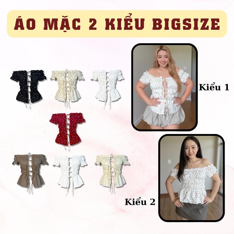 [BIGSIZE]  Áo Smocking Chấm bi Nhún bo thun trễ vai đan dây mặc  kiểu SAIGONESE mùa hè cho nữ