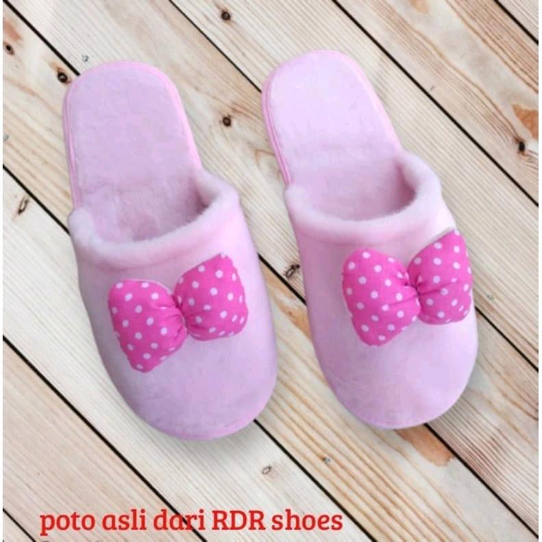 Sandal rumah bulu wanita bustong boneka dasi 2