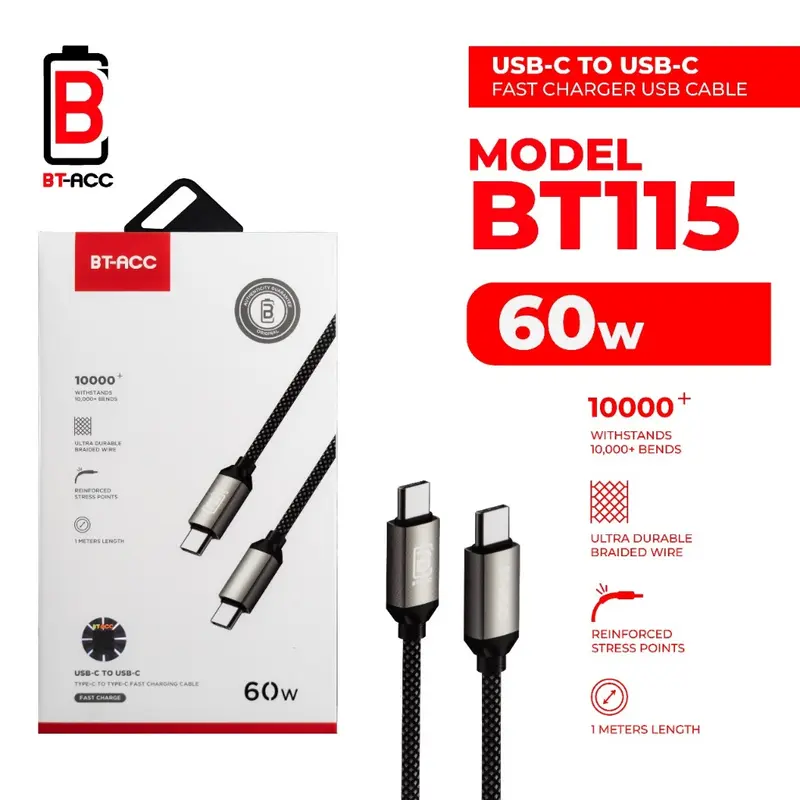 BT-ACC Kabel Data 60W Type C to Type C Fast Charging - BT115