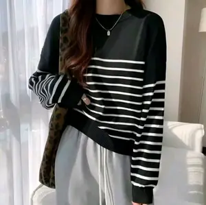 sweater rajut garis-garis YORA oversize-panjang 65cm, lingkar dada 115-120cm-fit atasan stripe